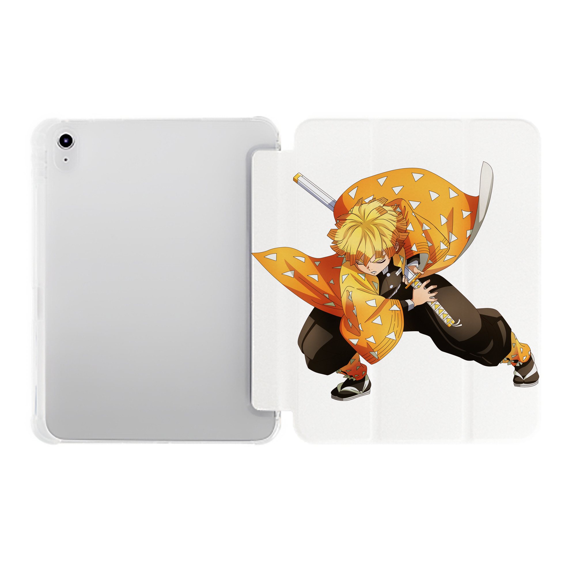 （画像用） 鬼滅の刃（きめつのやいば）我妻 善逸／あがつま ぜんいつ Agatsuma Zenitsu IPad ケース ペン収納付き 三つ折りスタンド PUレザー×シリコン 対応機種9.5/10.5/10.9インチ